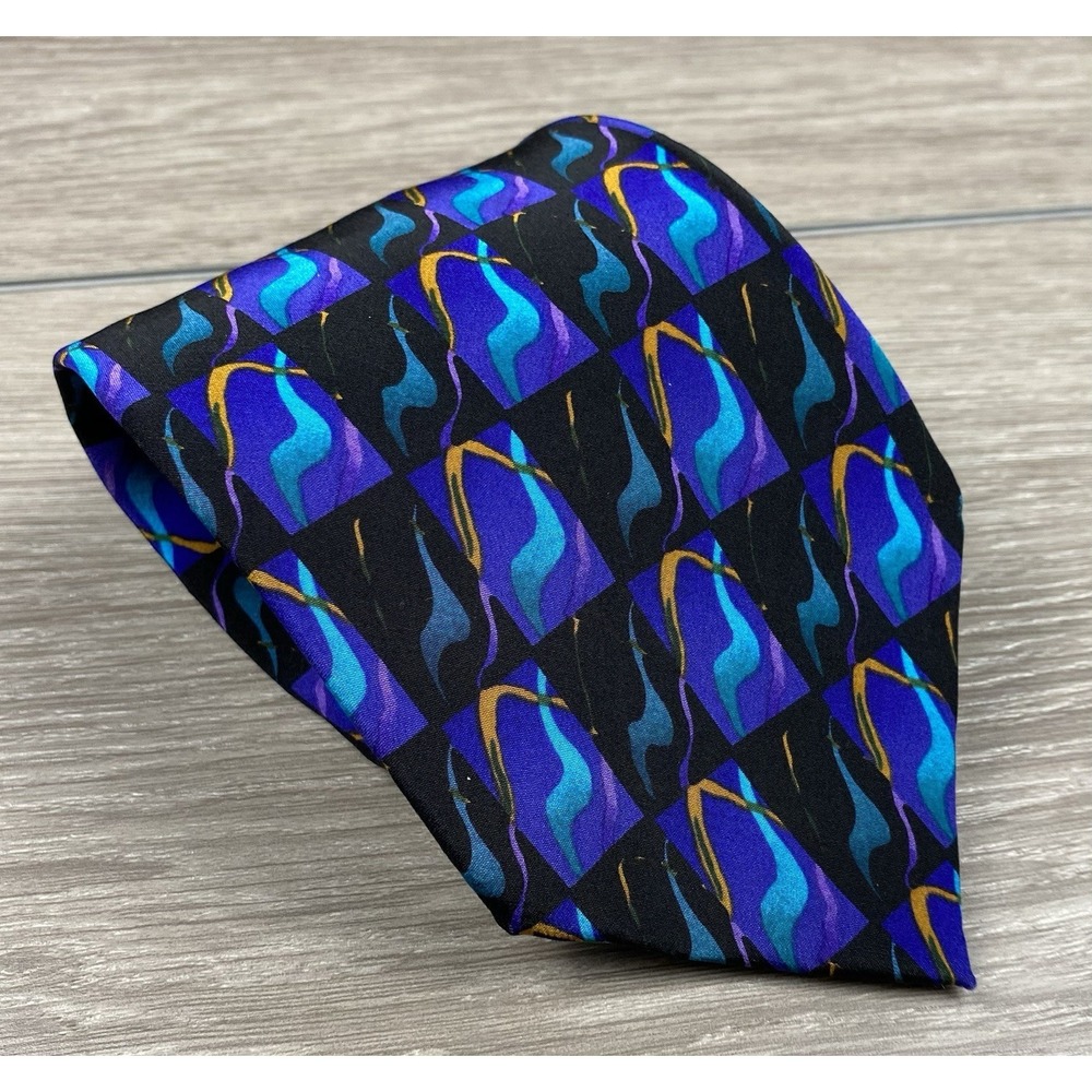 J Garcia‎ Men's Abstract Art Silk Birthday Collection 8 Neck Tie Black Blue